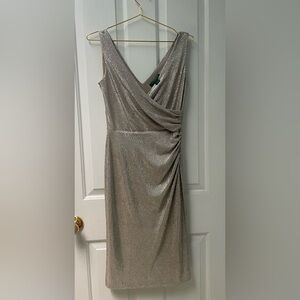 4 Lauren Ralph Lauren Metallic Gold Show Stopping Midi Cocktail Dress